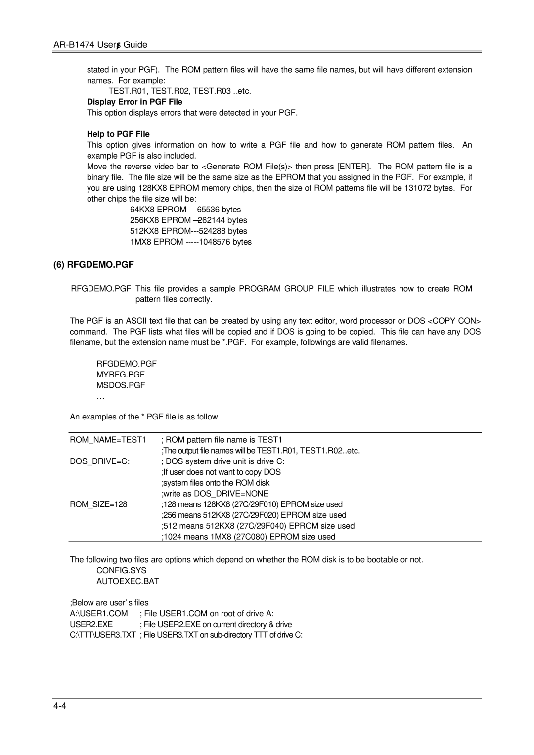 Sony 486DX, DX4, AR-B1474 manual Display Error in PGF File, Help to PGF File 