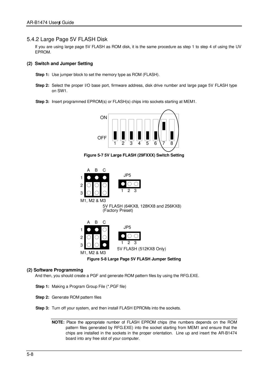 Sony 486DX, DX4, AR-B1474 manual Large Page 5V Flash Disk, 5V Large Flash 29FXXX Switch Setting 