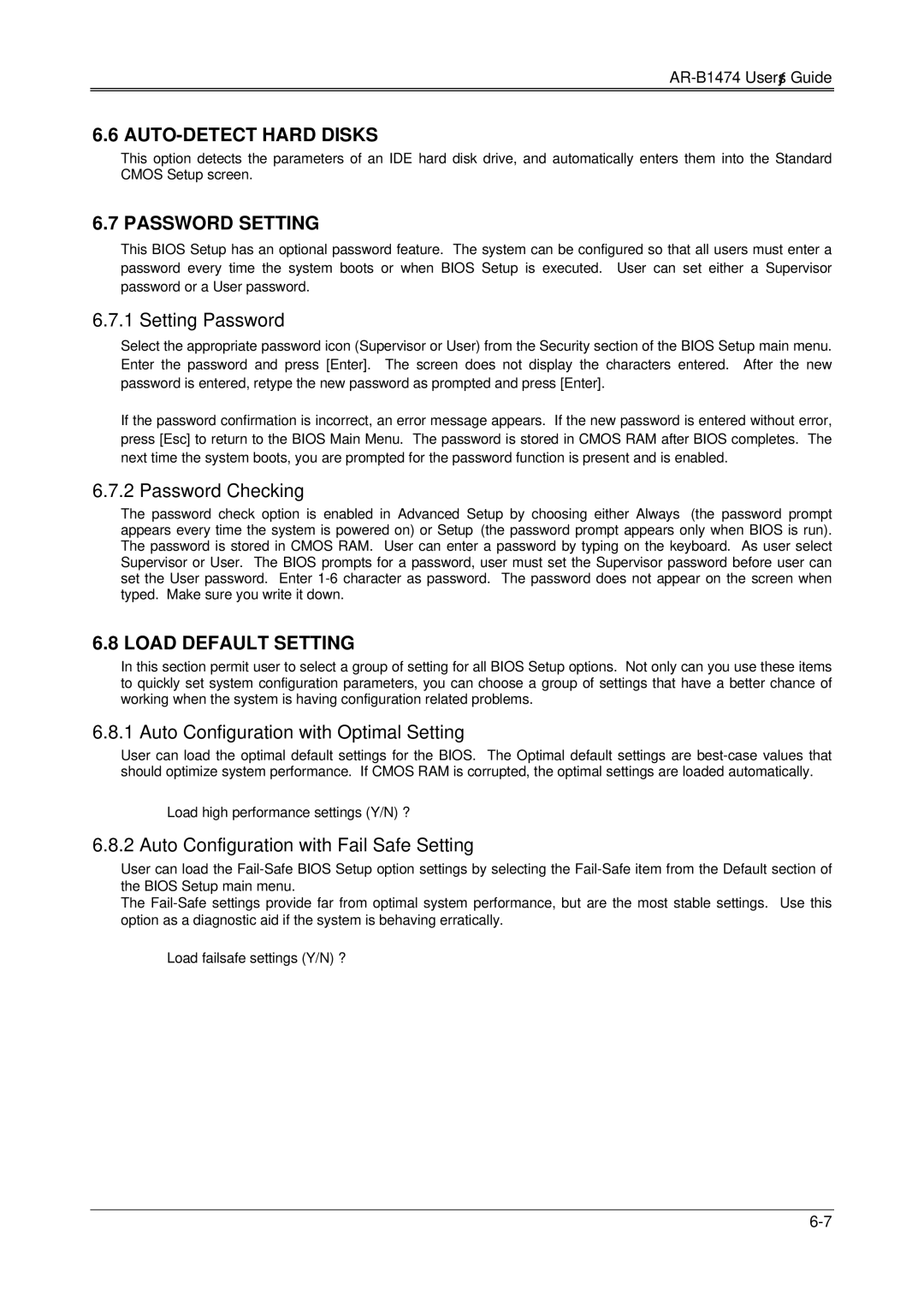 Sony AR-B1474, DX4, 486DX manual Setting Password, Password Checking, Auto Configuration with Optimal Setting 