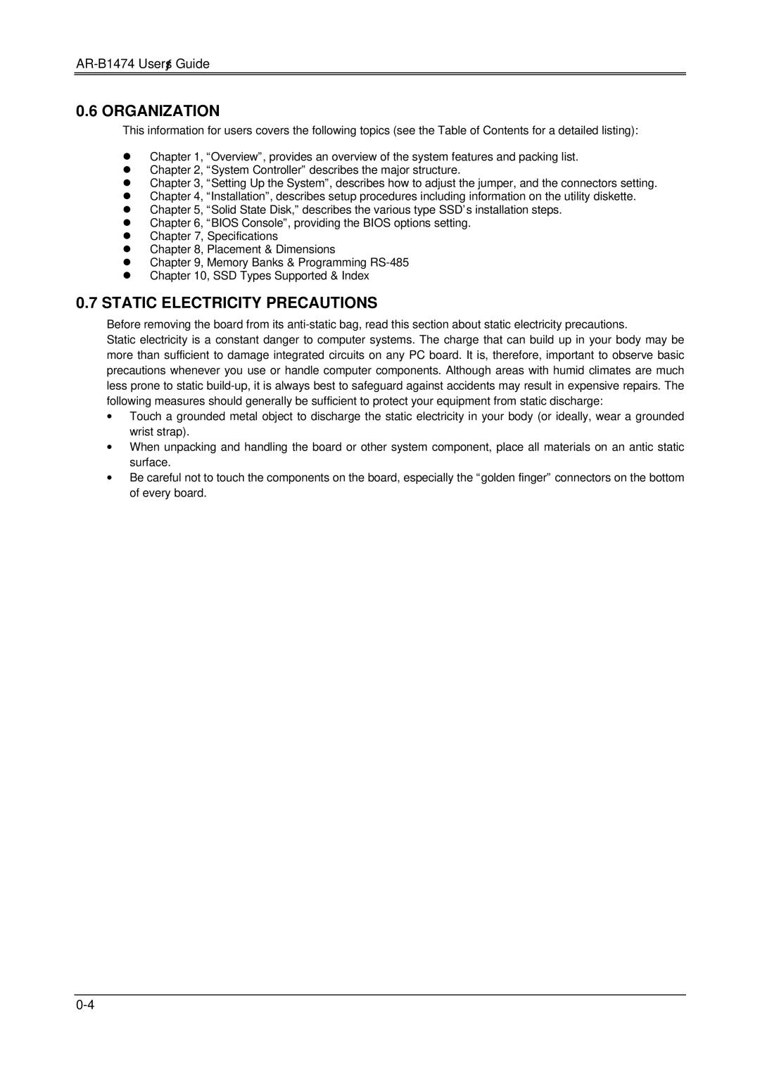 Sony DX4, 486DX, AR-B1474 manual Organization, Static Electricity Precautions 