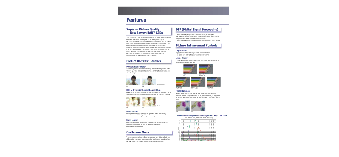 Sony DXC-990P Superior Picture Quality New ExwaveHADTM CCDs, Picture Contrast Controls, Picture Enhancement Controls 