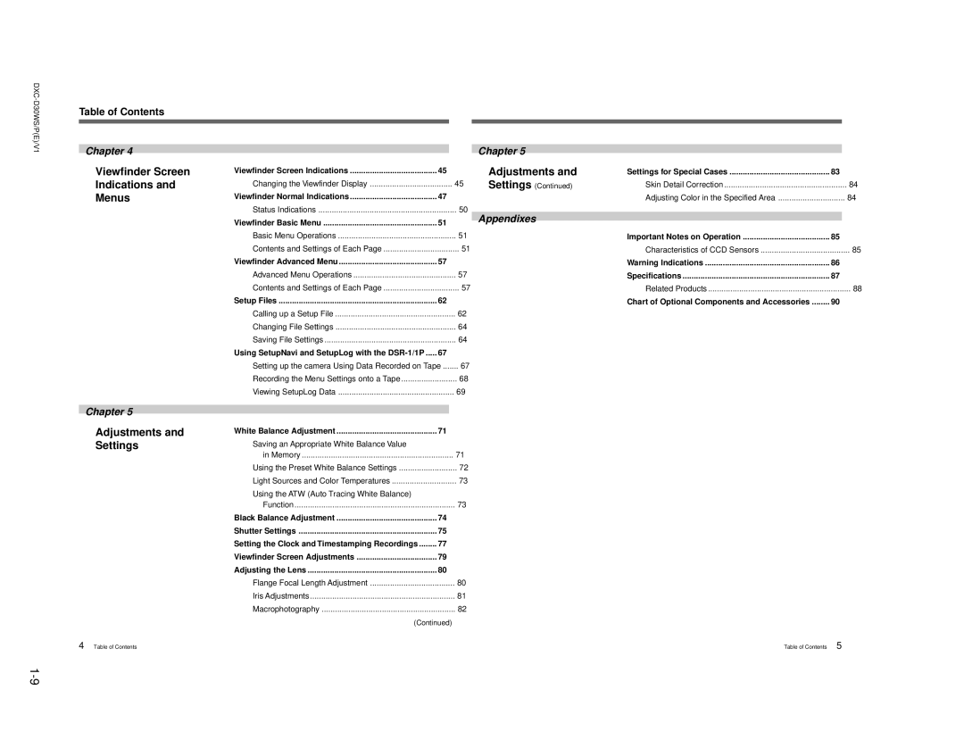 Sony DXC-D30WSP service manual Table of Contents 