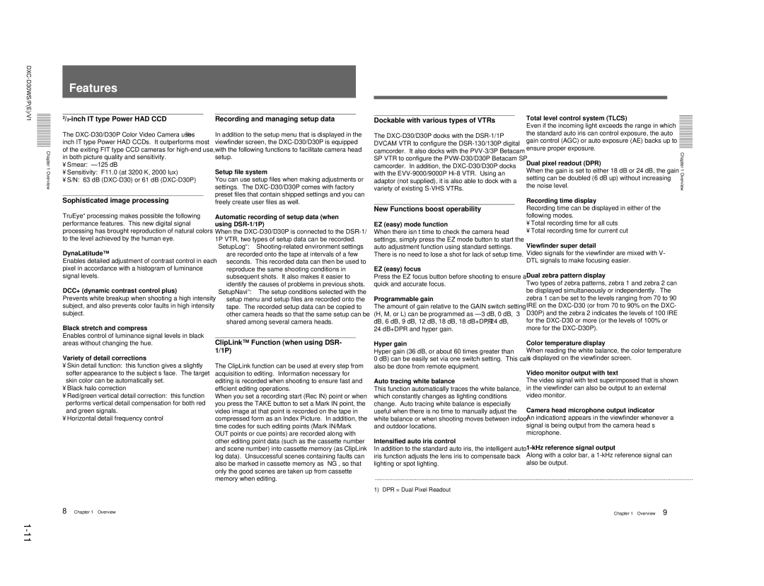 Sony DXC-D30WSP service manual Features 