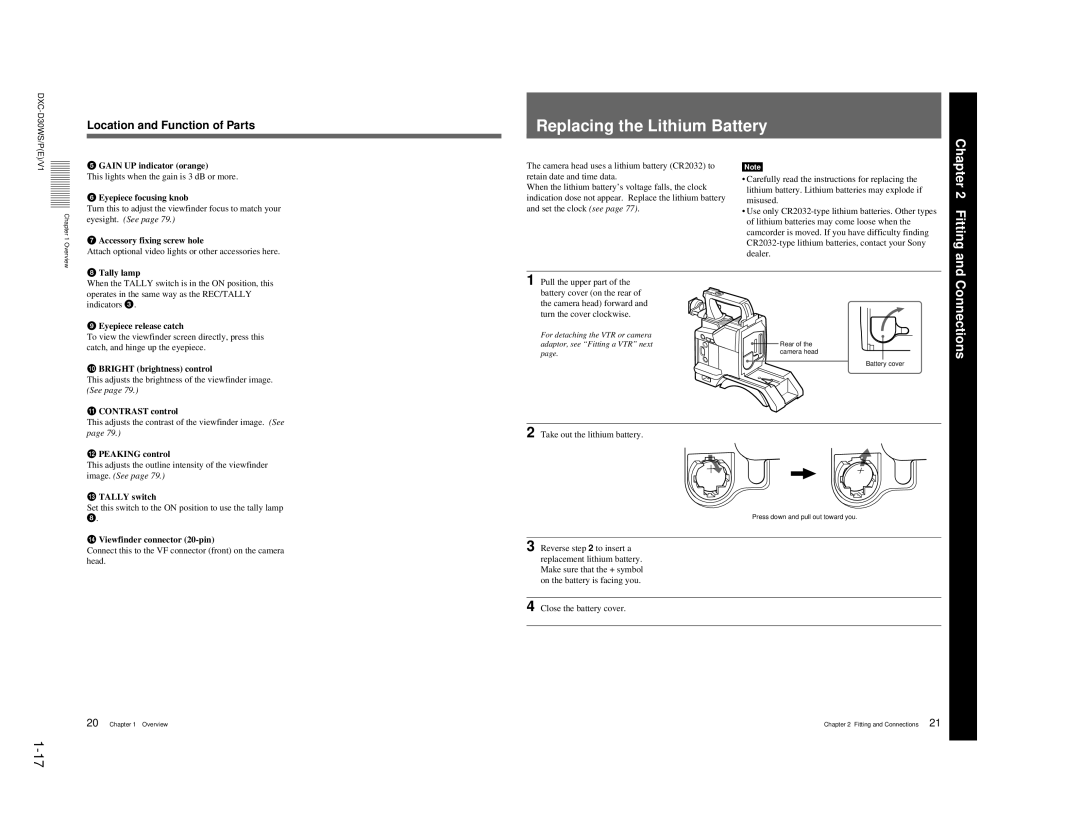 Sony DXC-D30WSP service manual Location and Function of Parts 