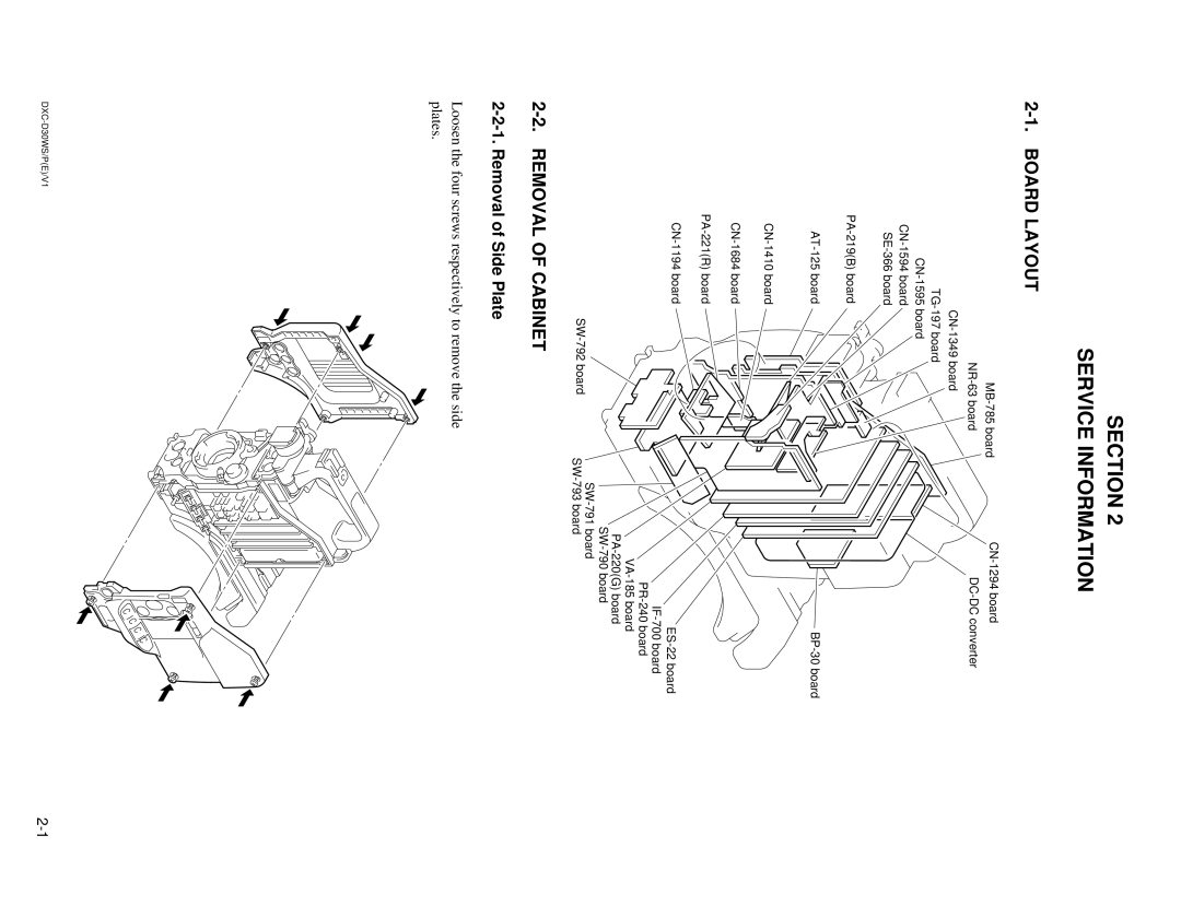 Sony DXC-D30WSP service manual Board Layout, Removal of Cabinet, Removal of Side Plate 