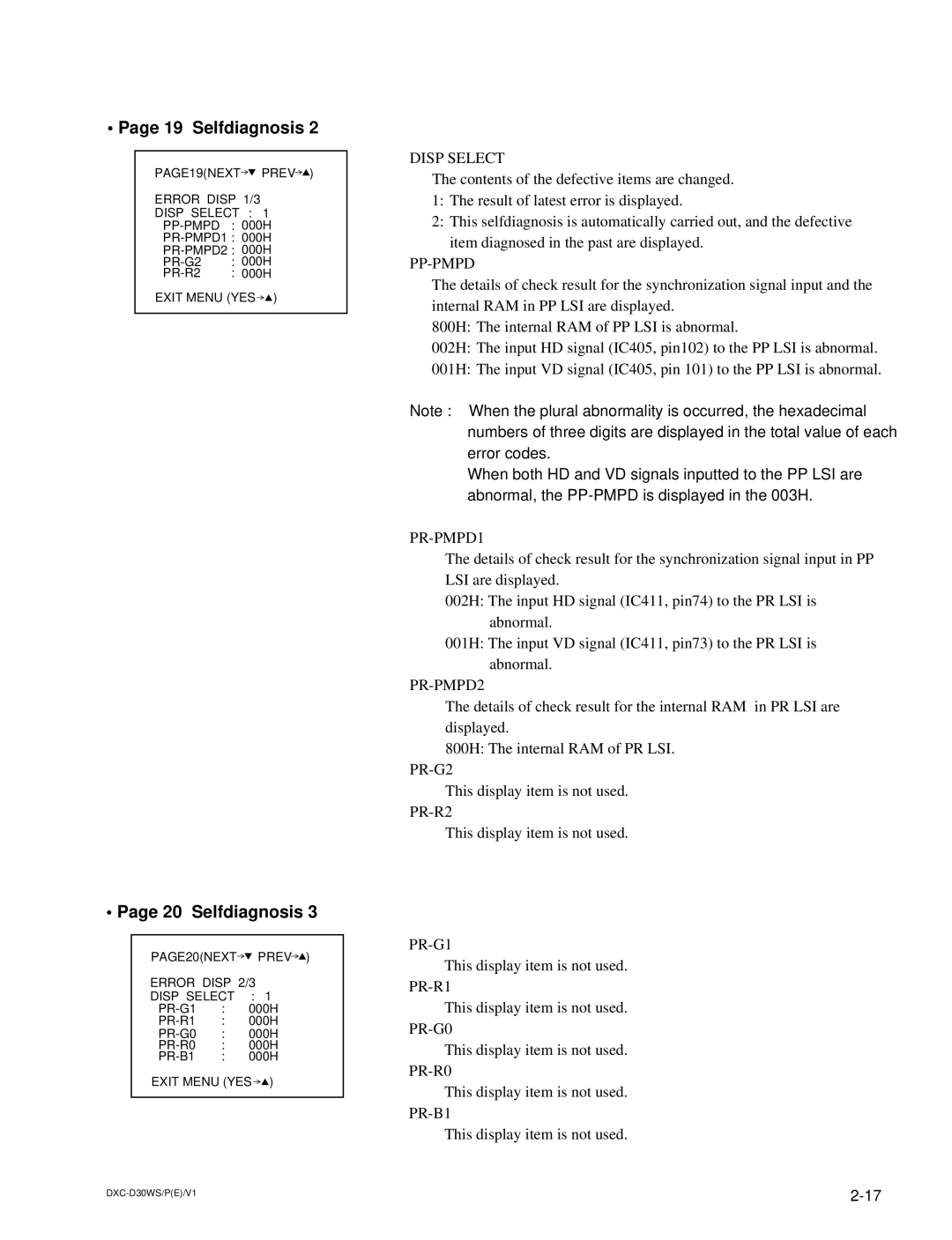 Sony DXC-D30WSP service manual Selfdiagnosis 