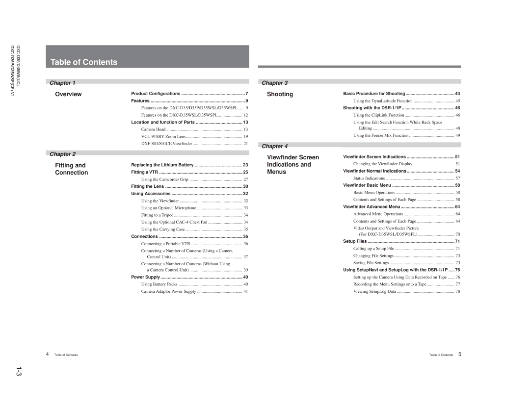 Sony DXC-D35 service manual Table of Contents 