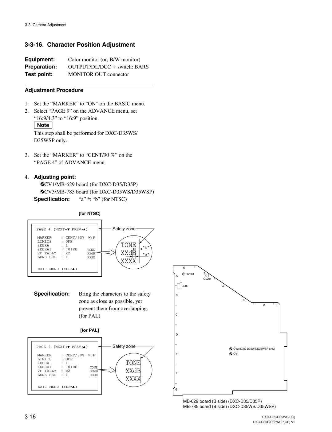 Sony DXC-D35 service manual Xxxx, Character Position Adjustment 