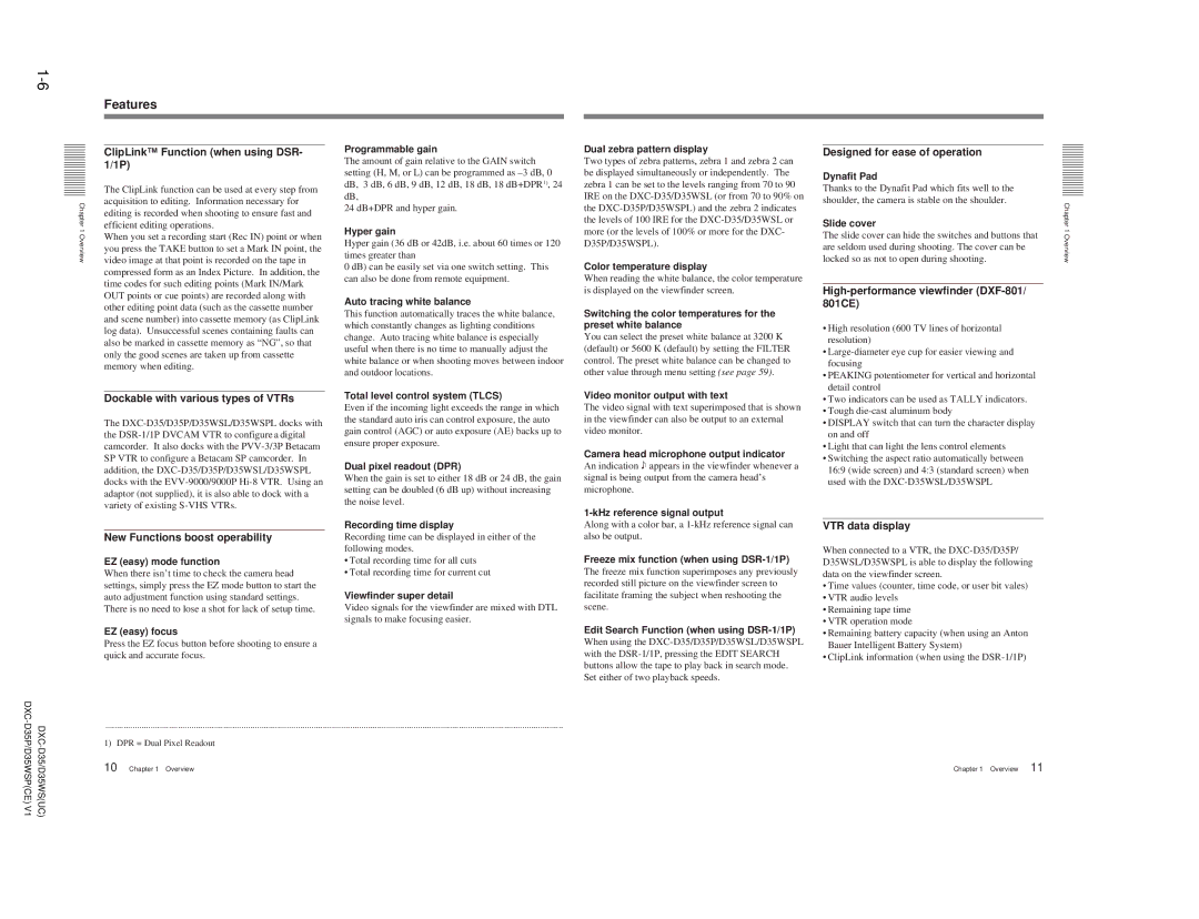 Sony DXC-D35 service manual Features 