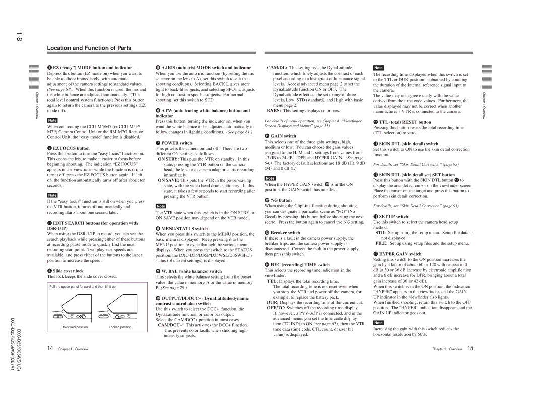 Sony DXC-D35 service manual Location and Function of Parts 