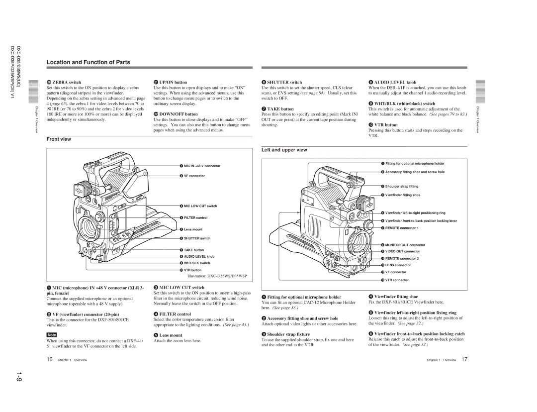 Sony DXC-D35 service manual Front view Left and upper view 