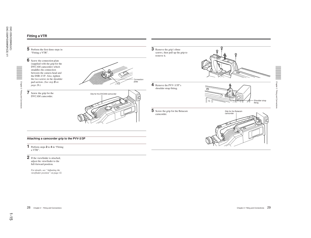 Sony DXC-D35 service manual Attaching a camcorder grip to the PVV-3/3P 