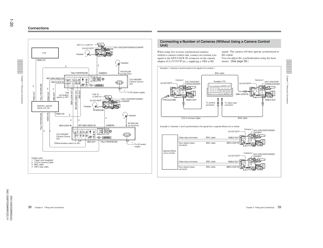 Sony DXC-D35 Connections, When using two or more synchronized cameras, Adaptor CA-537/537P etc., supplying a VBS or BS 