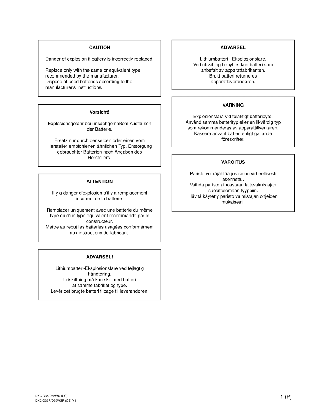 Sony DXC-D35 service manual Varning 