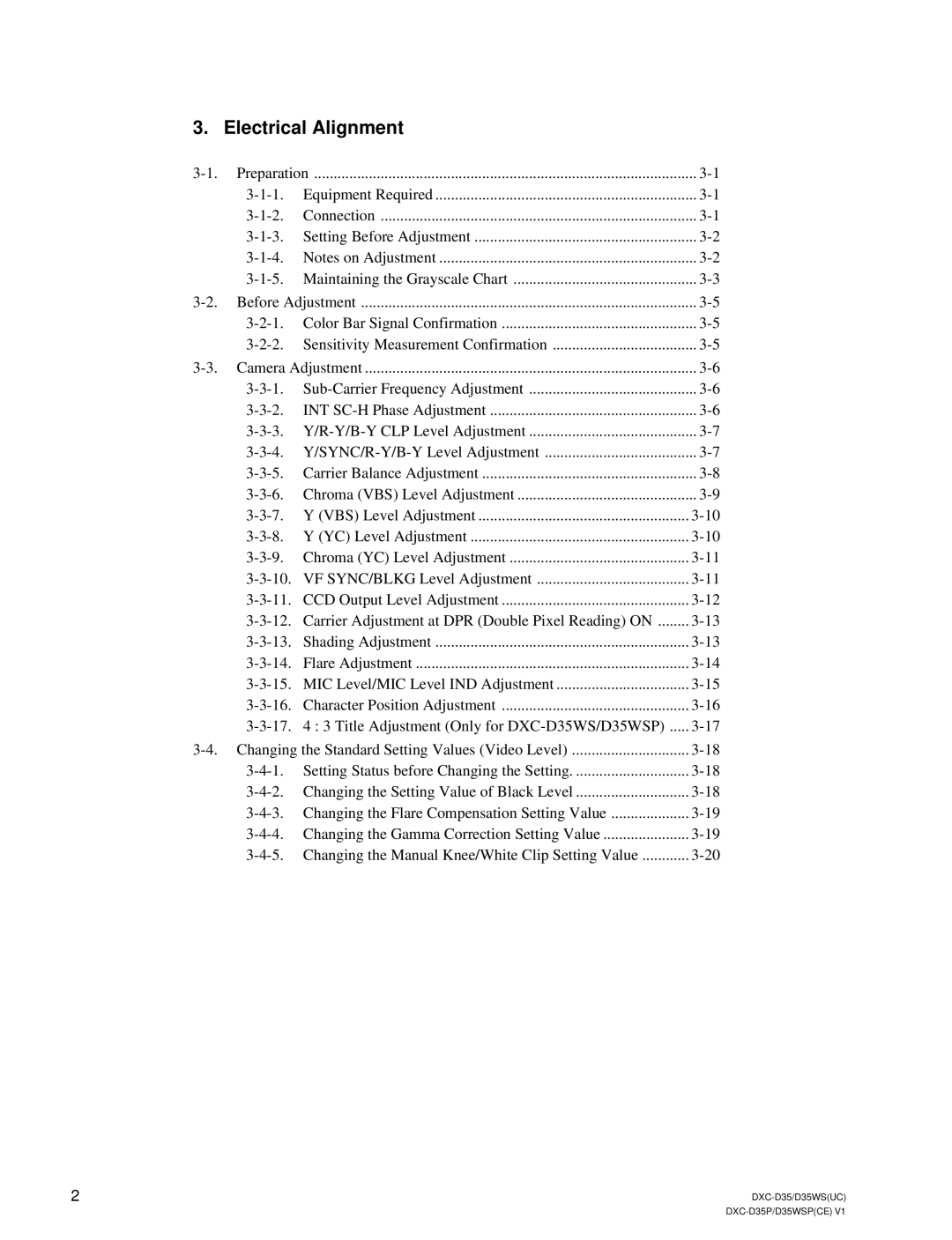 Sony DXC-D35 service manual Electrical Alignment 