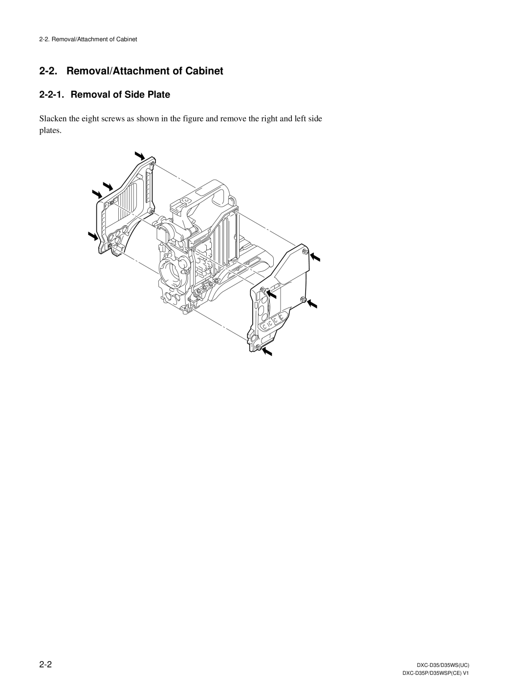 Sony DXC-D35 service manual Removal/Attachment of Cabinet, Removal of Side Plate 