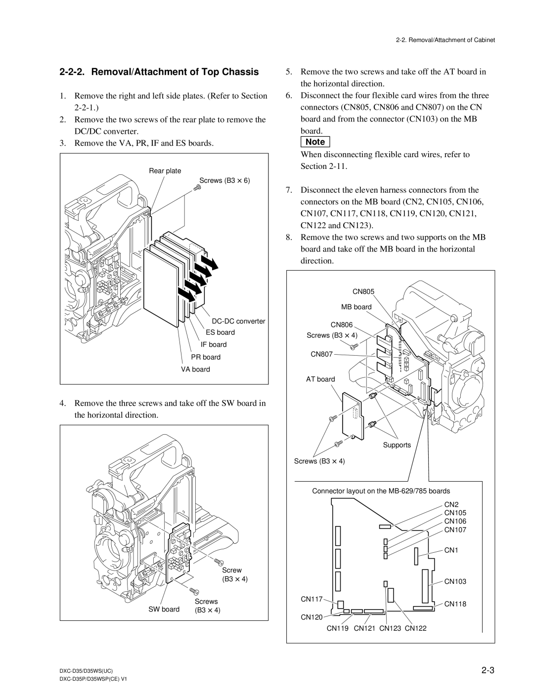 Sony DXC-D35 service manual Removal/Attachment of Top Chassis, CN1 