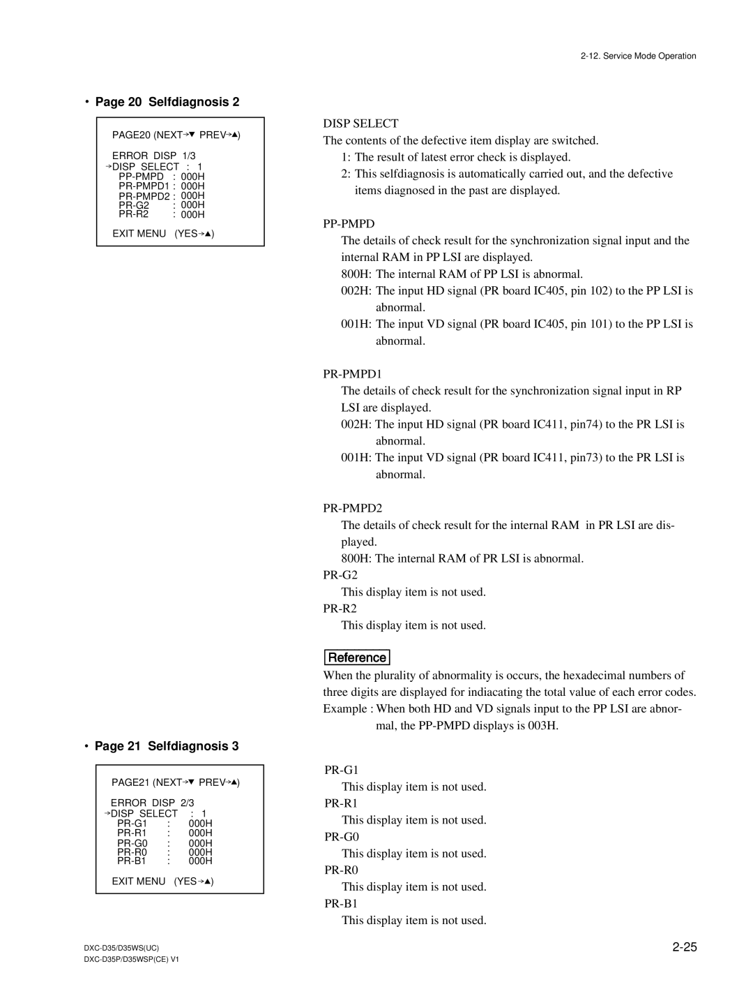 Sony DXC-D35 service manual Selfdiagnosis 