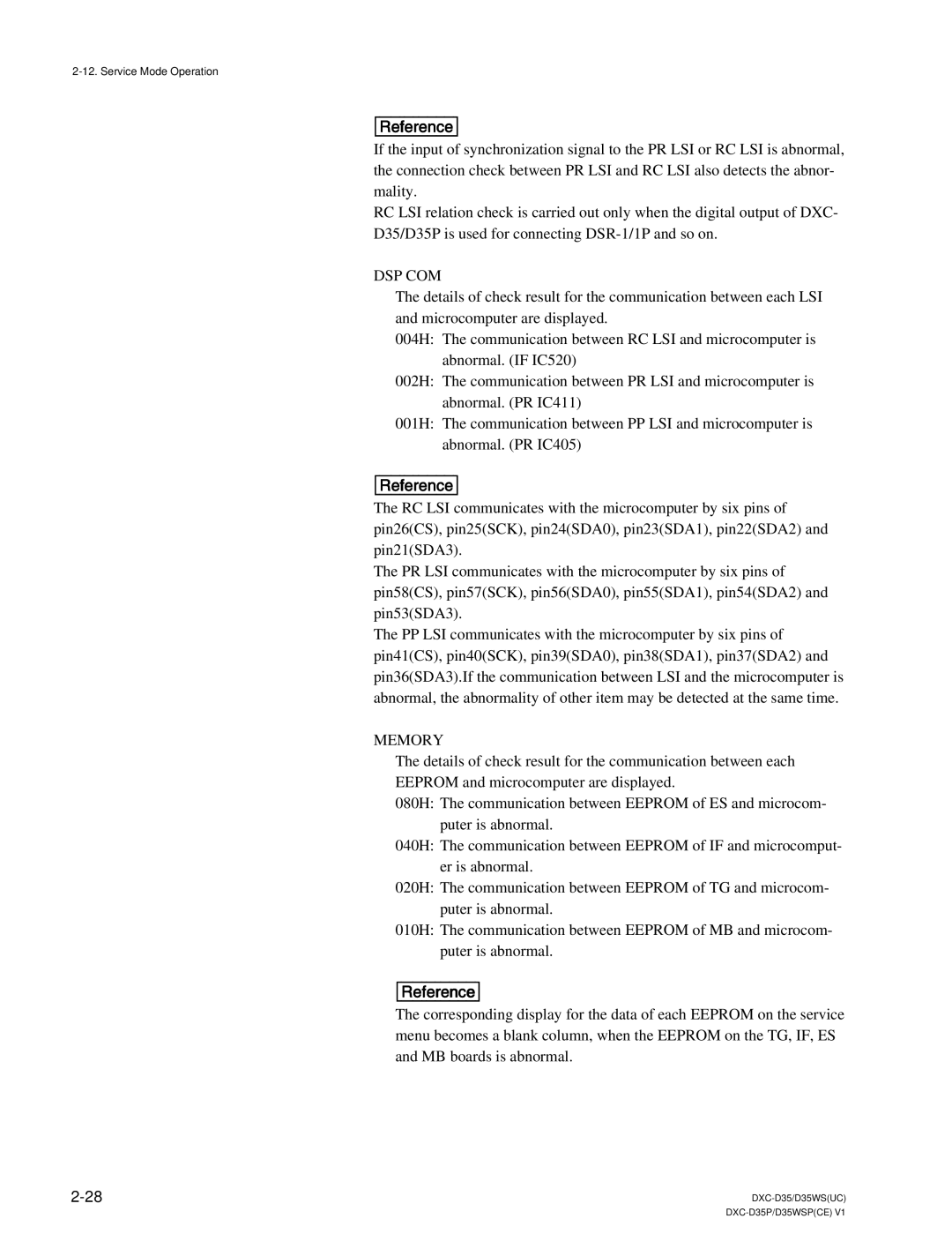 Sony DXC-D35 service manual Dsp Com, Memory 