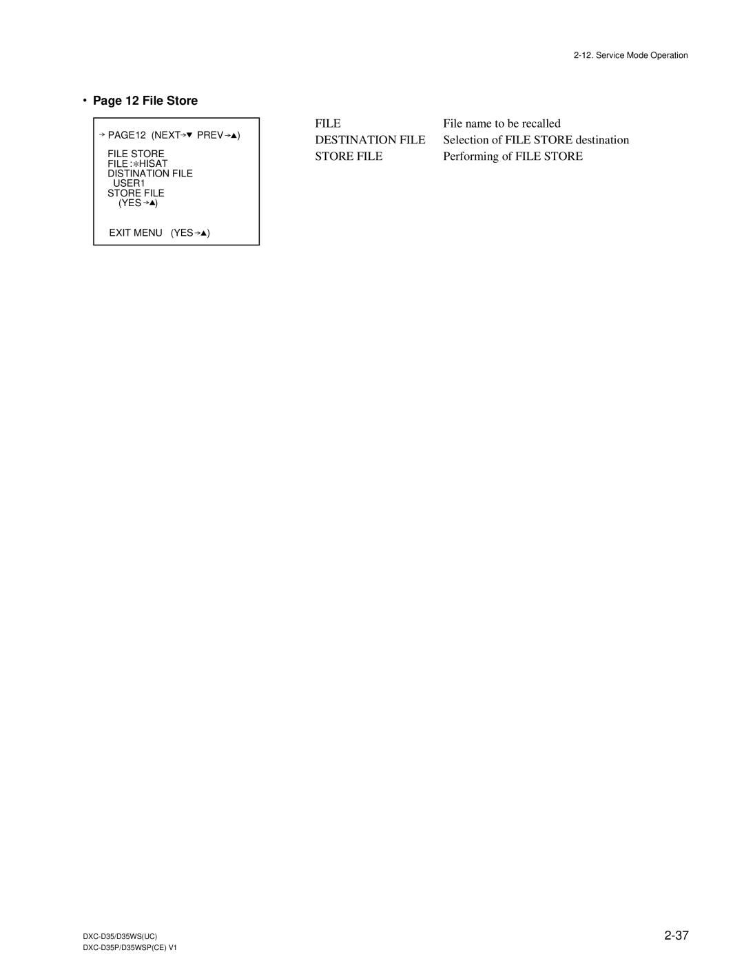 Sony DXC-D35 service manual File Store, Destination File, Store File 