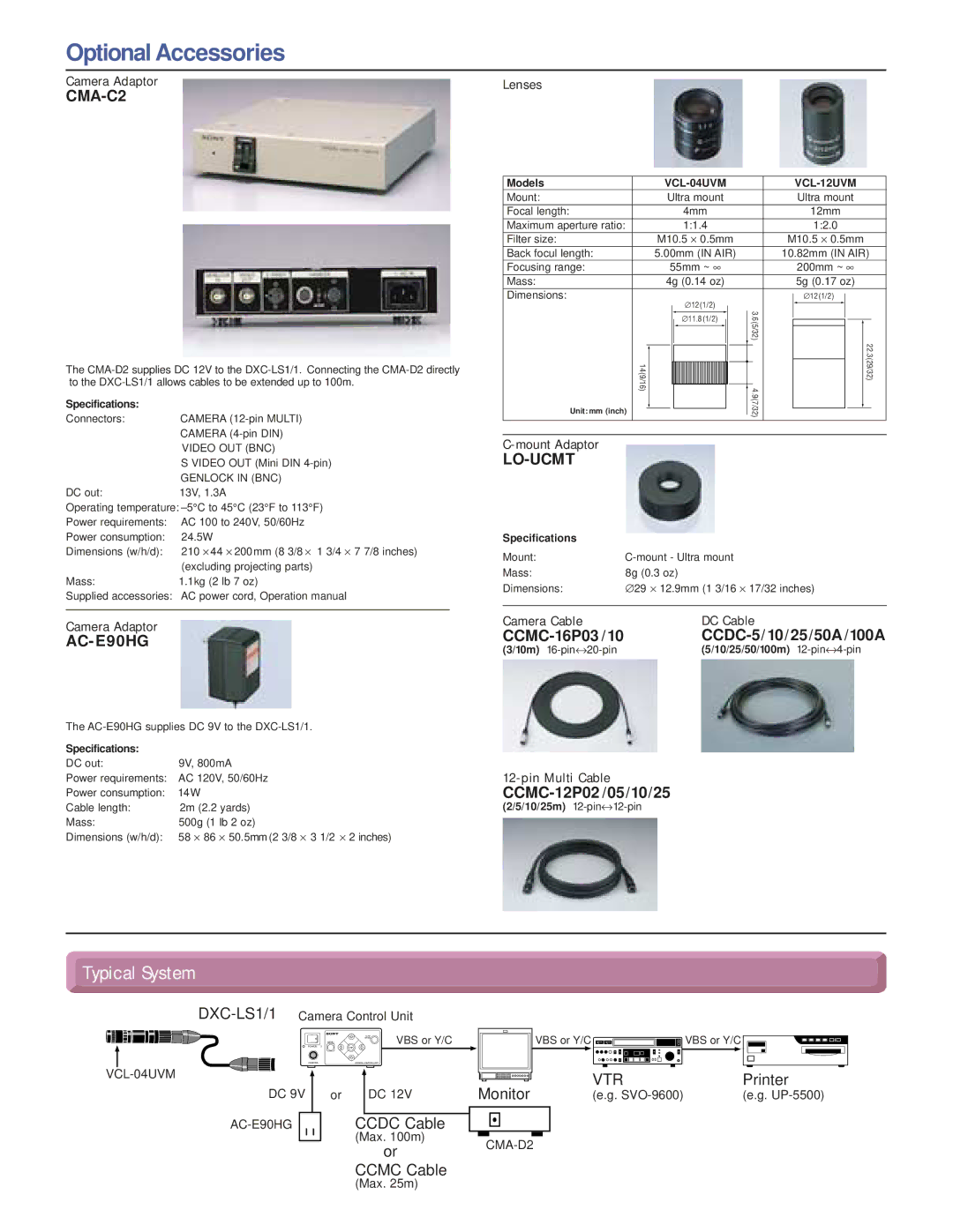 Sony DXC-LS1/1 manual Optional Accessories, CMA-C2 