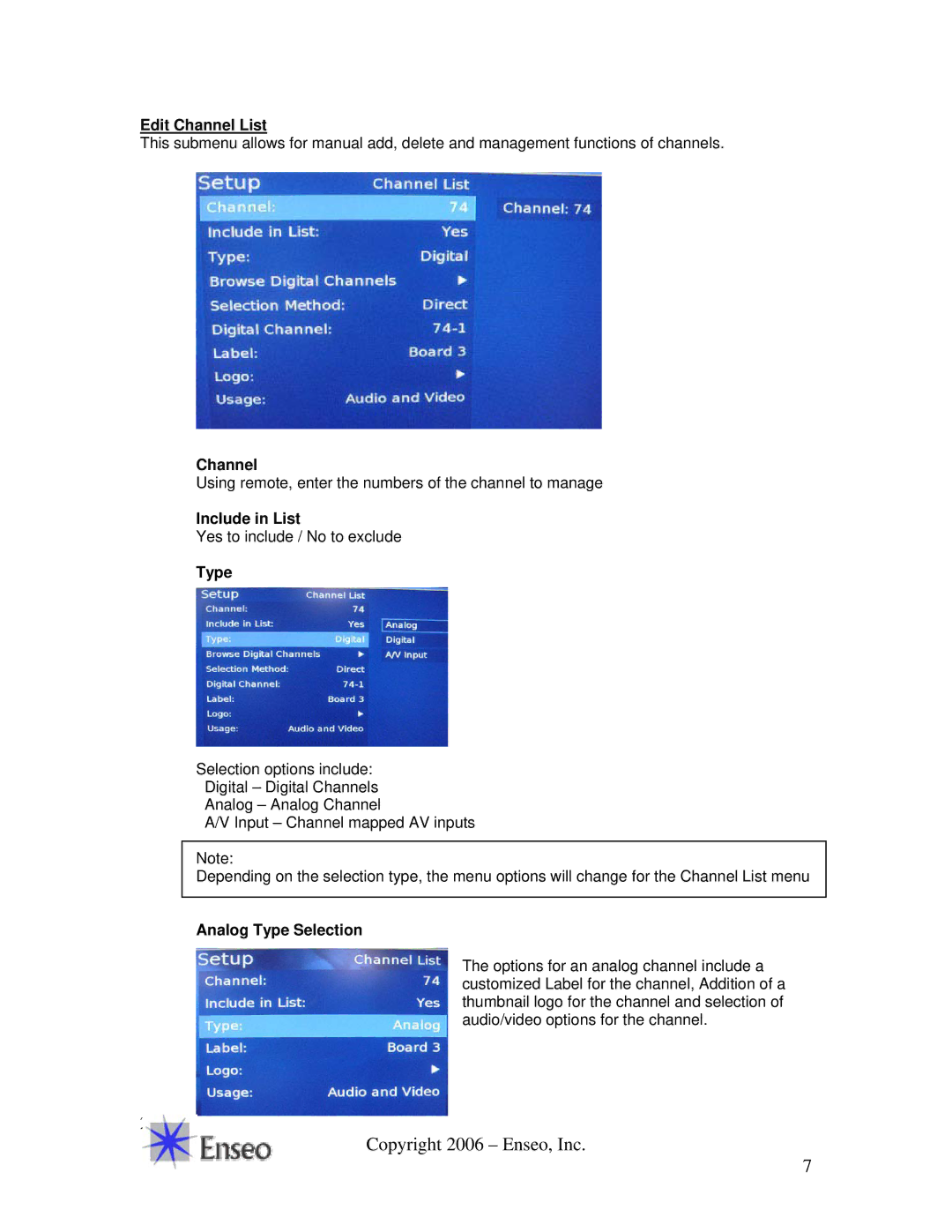 Sony EBS-SP35 manual Channel, Include in List, Analog Type Selection 