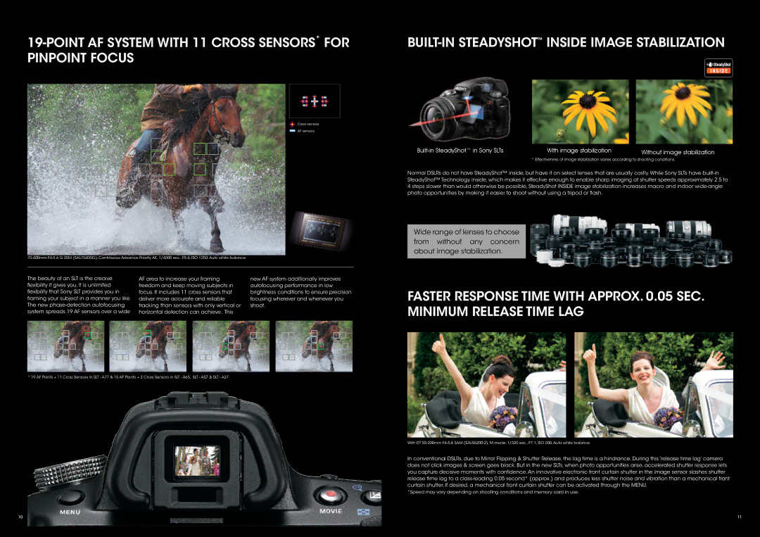 Sony ECMALST1 Point AF system with 11 cross sensors* for pinpoint focus, Built-in steadyshot inside image stabilization 