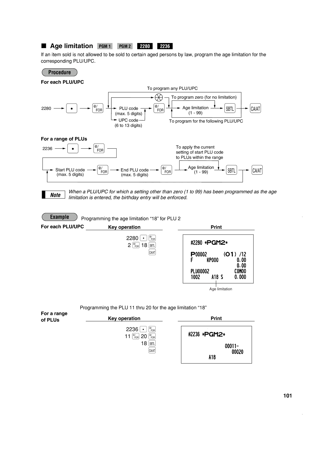 Sony ER-A410, ER-A420 instruction manual Age limitation PGM 1 PGM 2 2280, 2280 . @, 2236 . @, 18 t, 101 