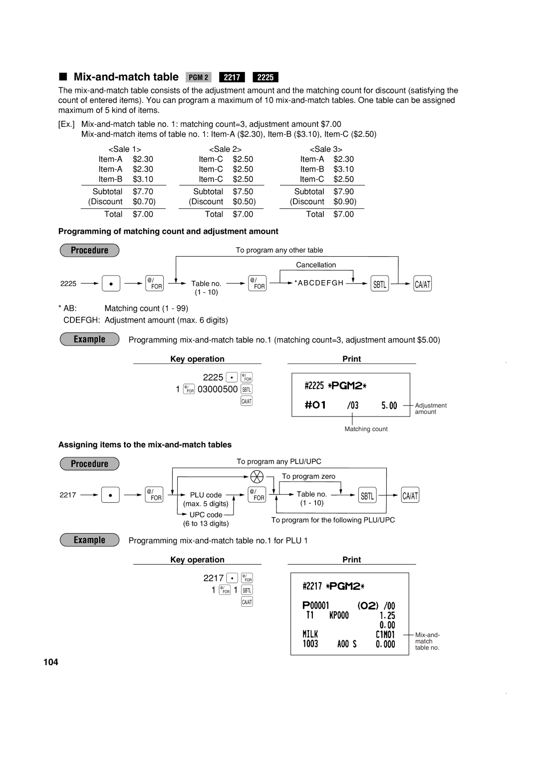 Sony ER-A420, ER-A410 instruction manual Mix-and-match table PGM 2 2217, 2225 . @ @ 03000500 t, 2217 . @, 104 