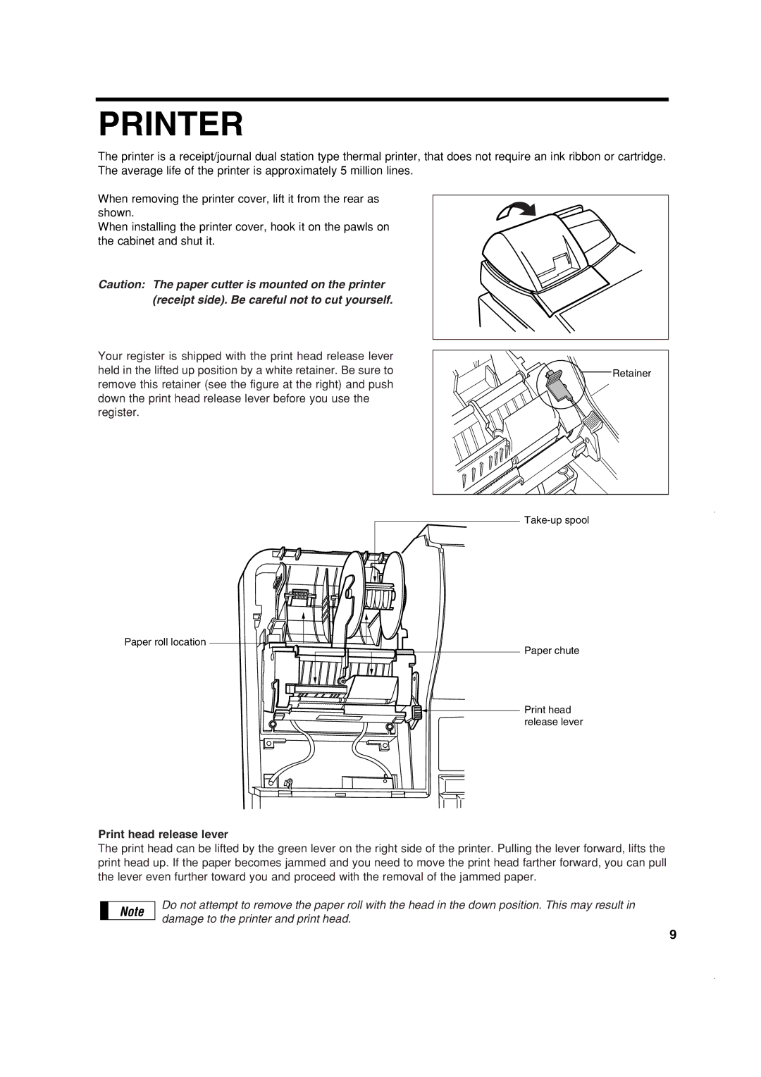 Sony ER-A410, ER-A420 instruction manual Printer, Print head release lever 