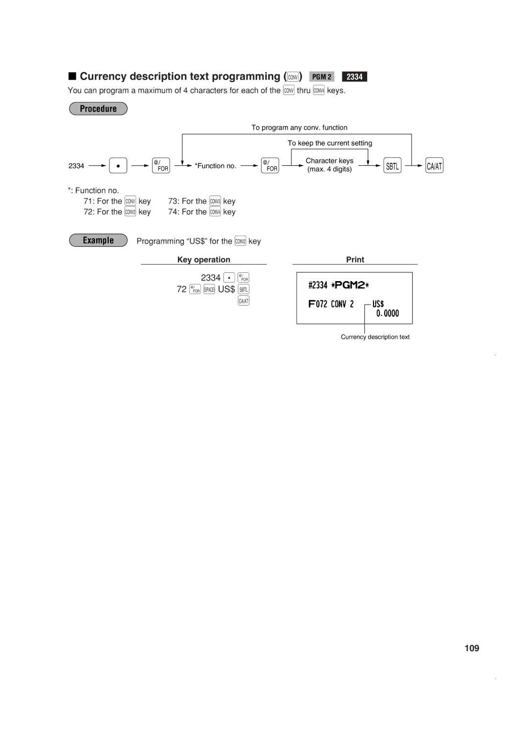 Sony ER-A410, ER-A420 instruction manual 72 @ / US$ t, Currency description text programming ç, 2334 . @, 109 