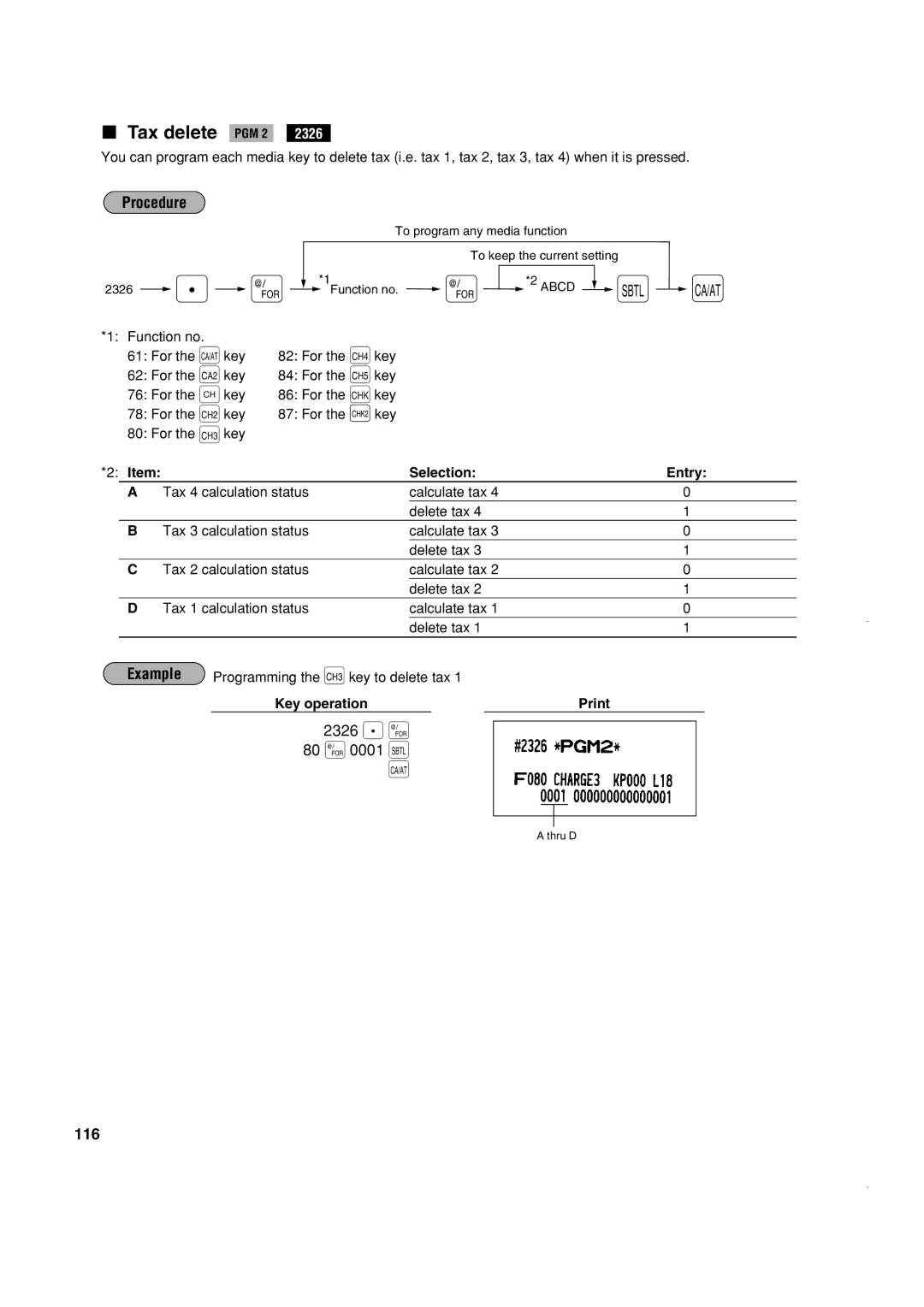 Sony ER-A420, ER-A410 instruction manual Tax delete PGM 2, 2326 . @ 80 @ 0001 ı, 116 