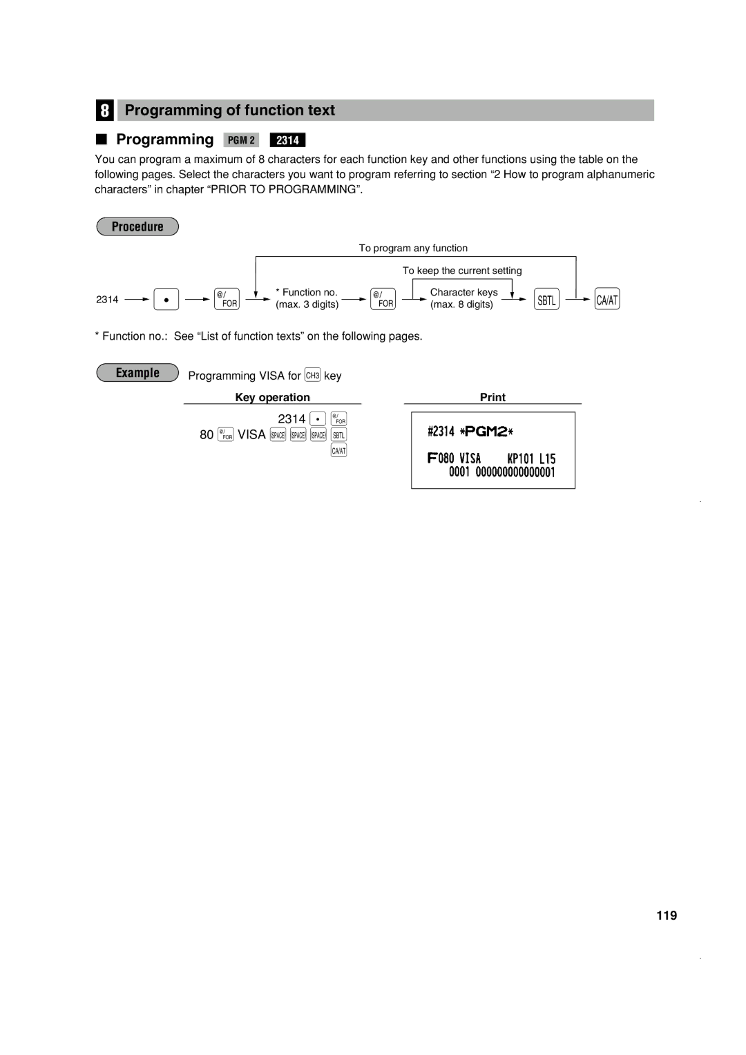 Sony ER-A410, ER-A420 instruction manual 80 @ Visa / / / ı a, Programming of function text Programming PGM 2, 2314 . @, 119 