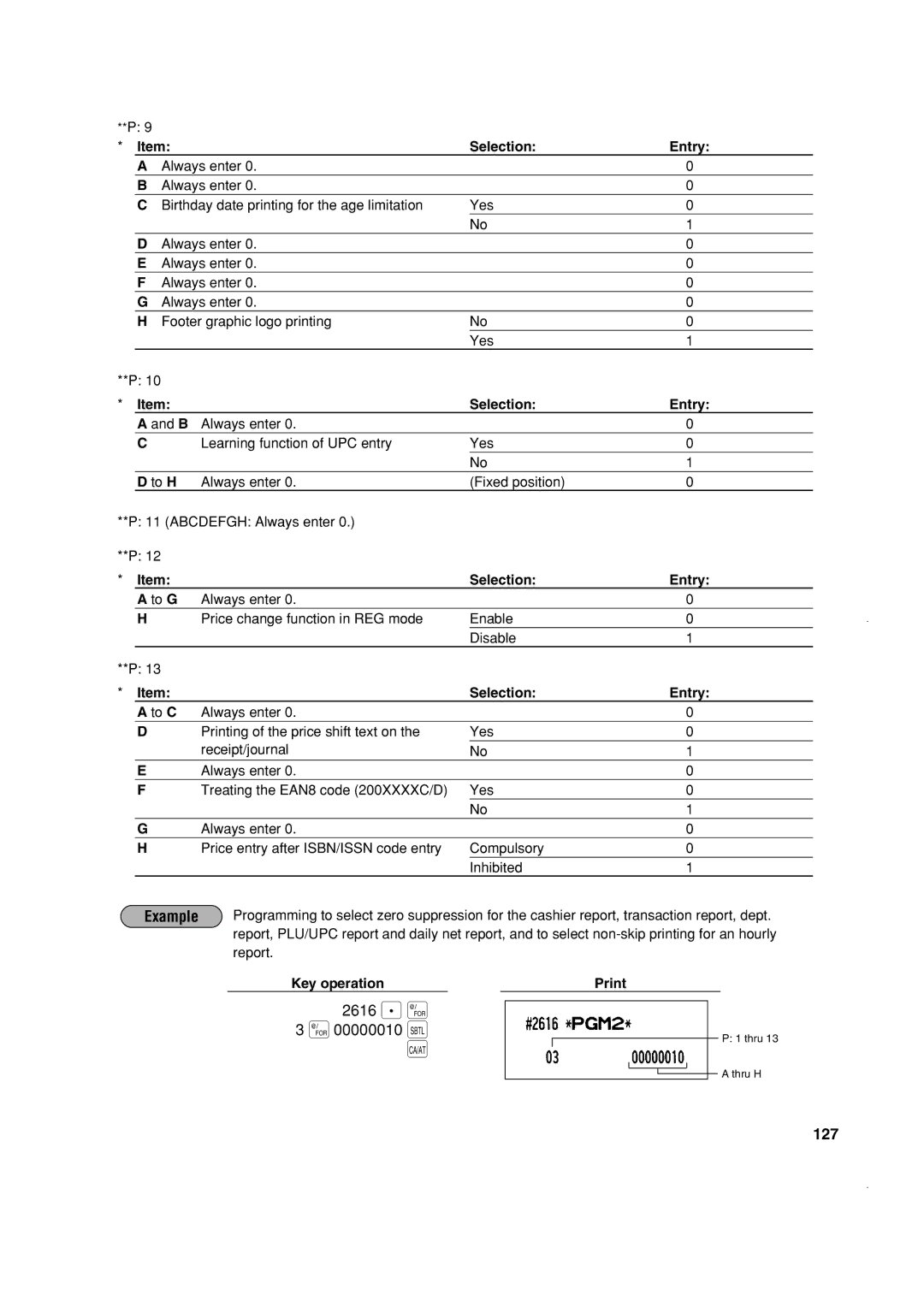 Sony ER-A410, ER-A420 instruction manual 2616 . @ @ 00000010 ı, 127, To H, Selection Entry To C 