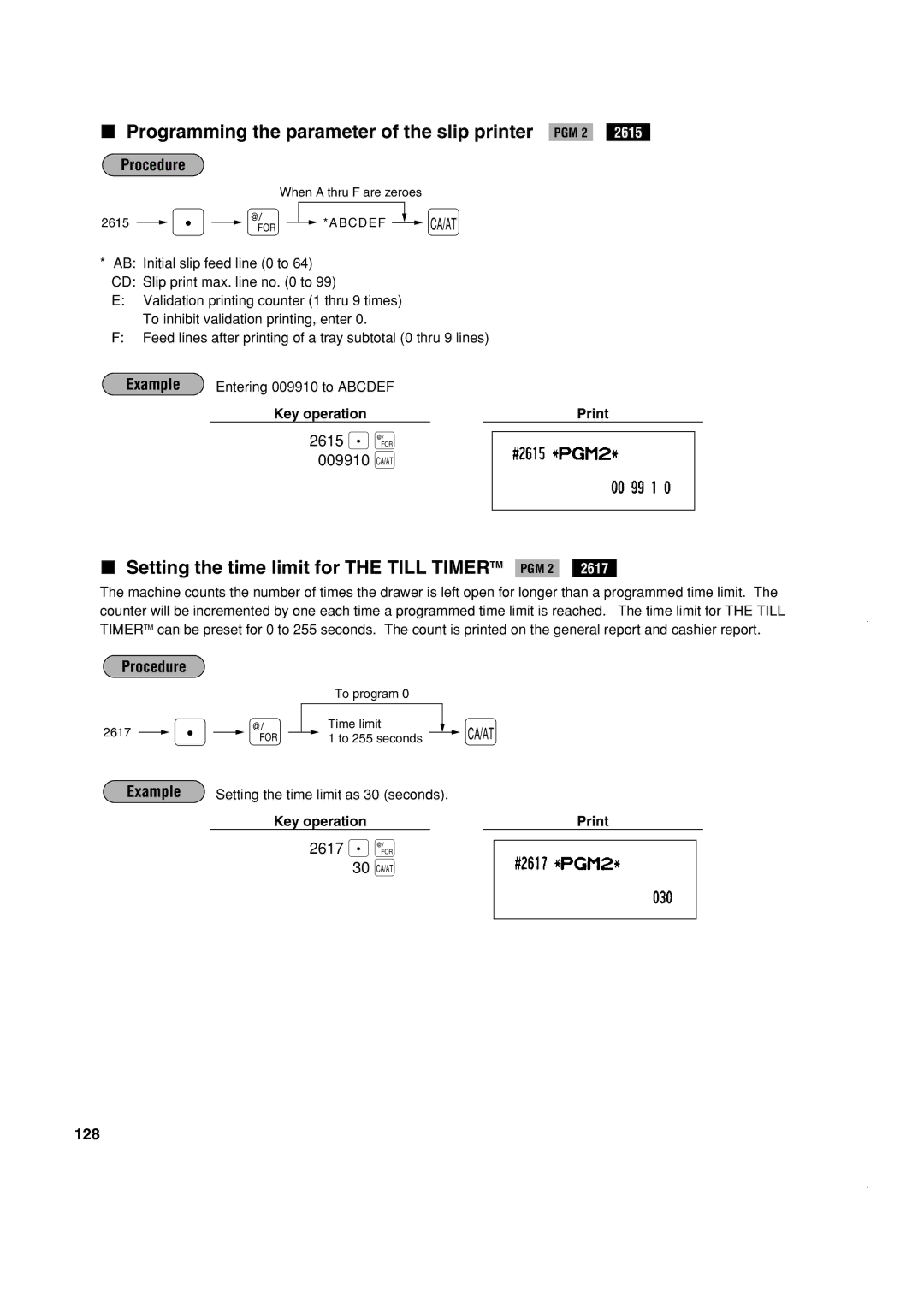 Sony ER-A420 30 a, Programming the parameter of the slip printer PGM 2, Setting the time limit for the Till Timertm PGM 2 