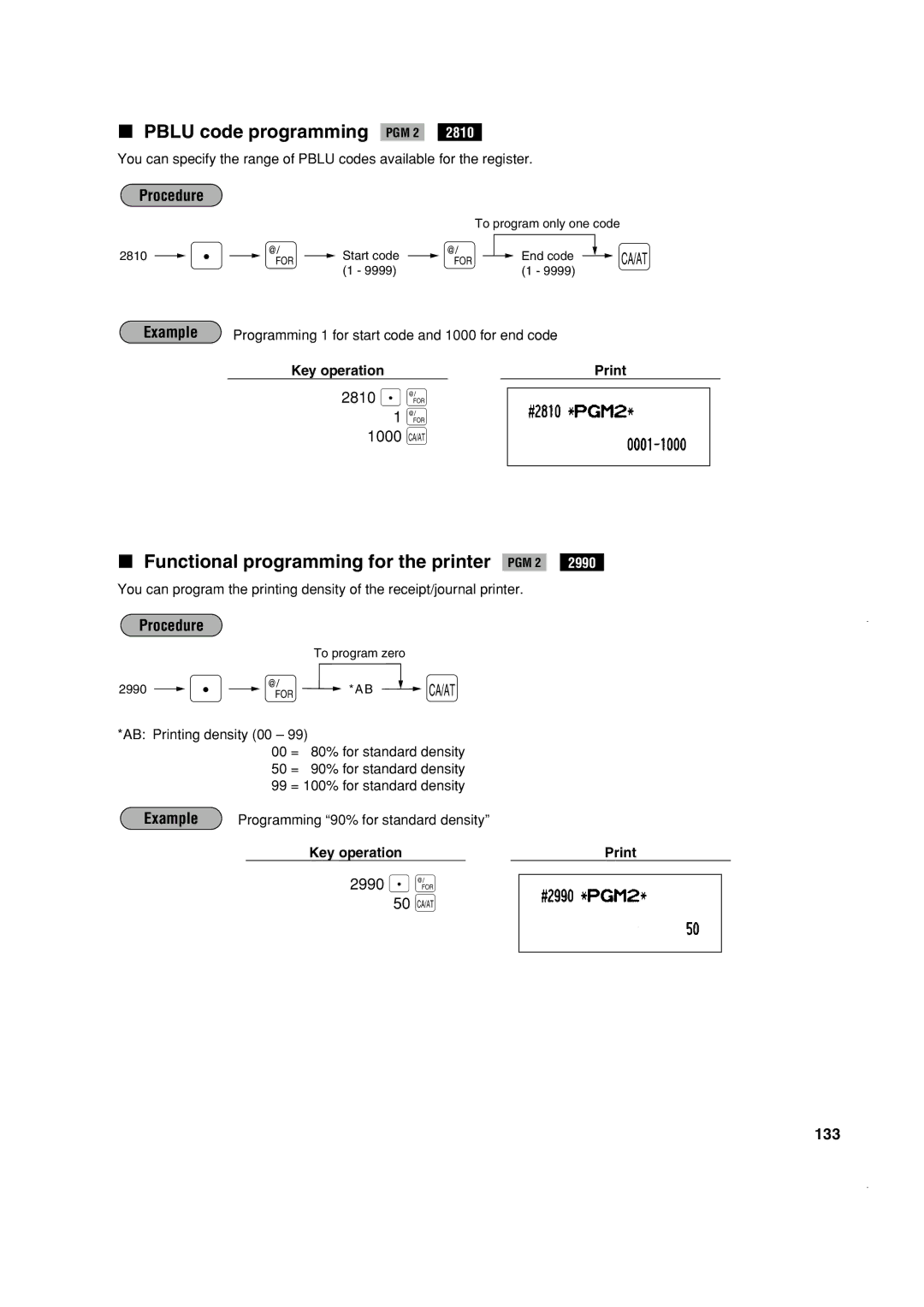 Sony ER-A410 Pblu code programming PGM 2, Functional programming for the printer PGM 2, 2810 . @ 1000 a, 2990 . @ 50 Ç 