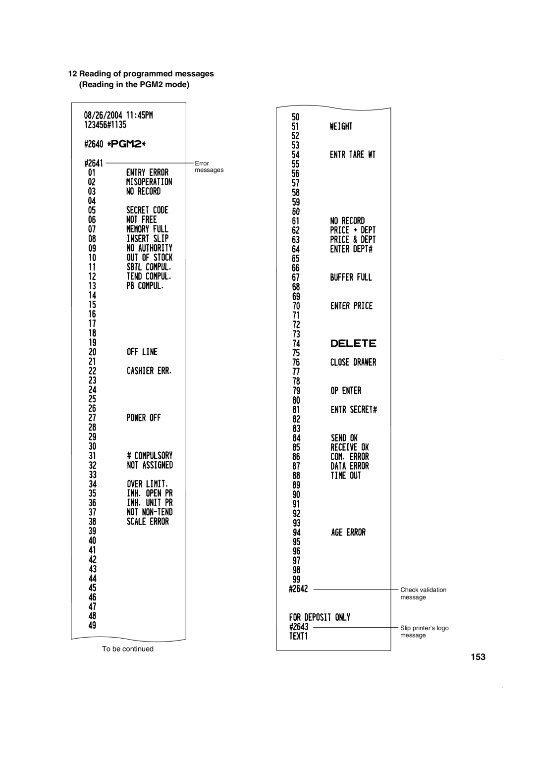 Sony ER-A410, ER-A420 instruction manual 153, Reading of programmed messages Reading in the PGM2 mode 