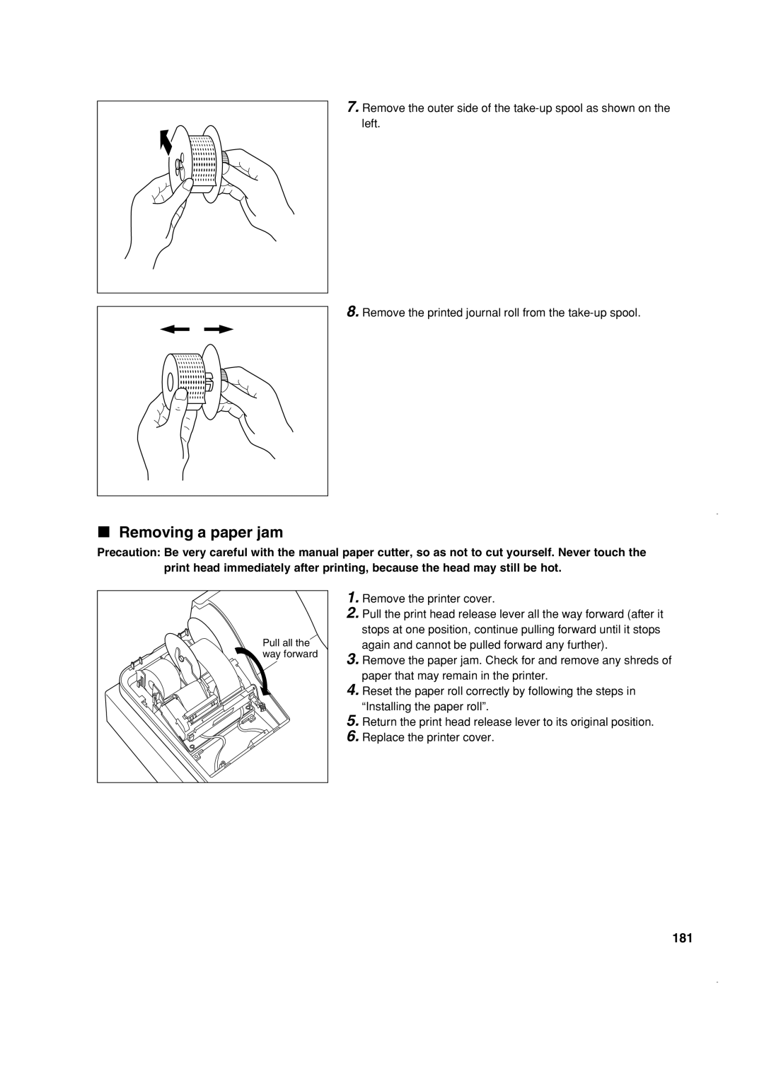 Sony ER-A410, ER-A420 instruction manual Removing a paper jam, 181 