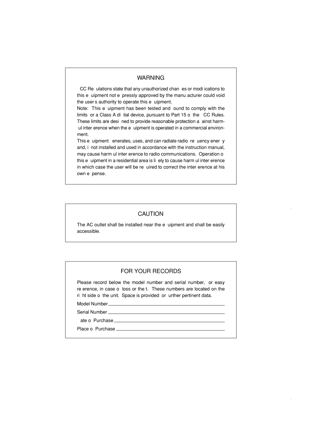 Sony ER-A420, ER-A410 instruction manual For Your Records 