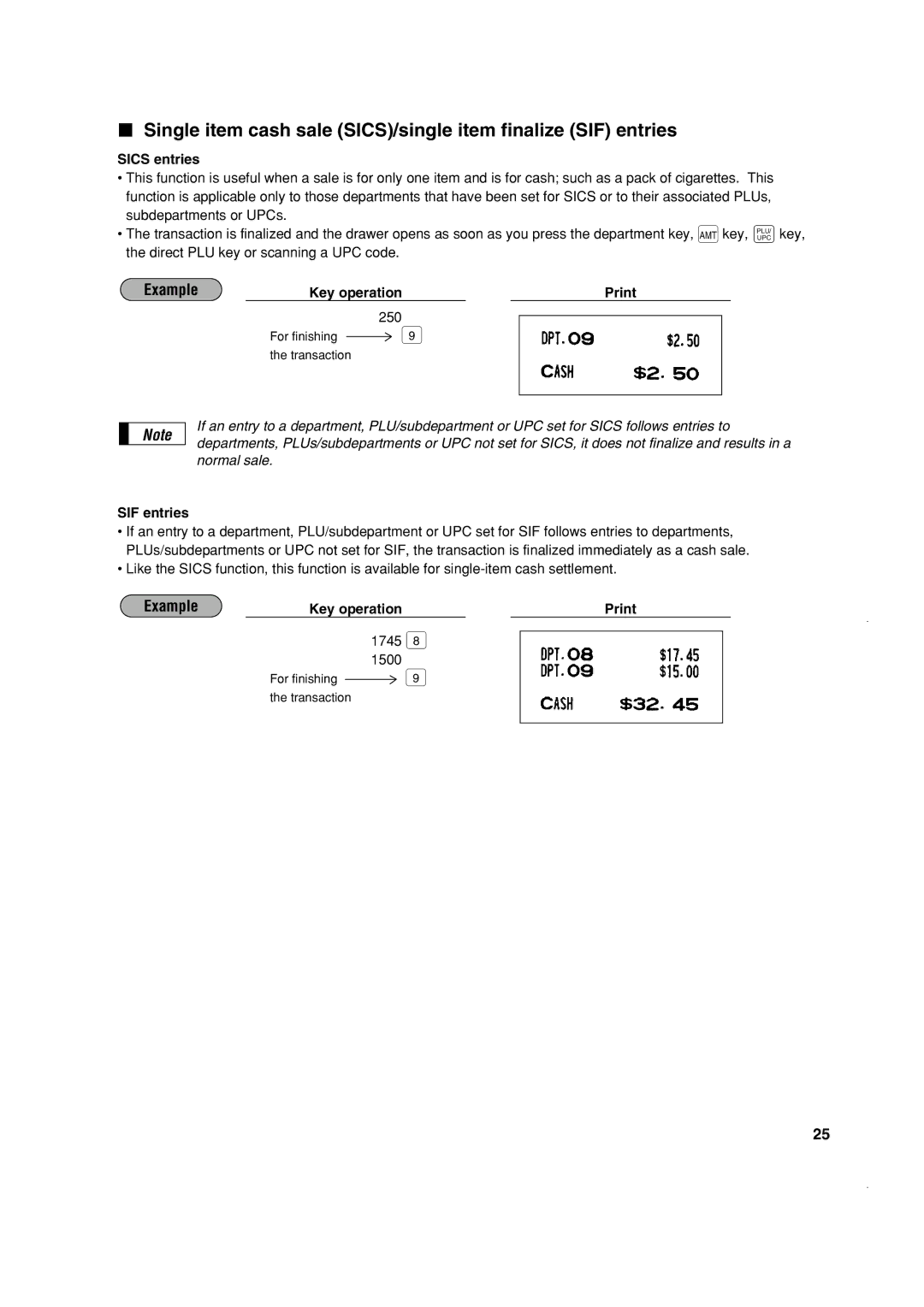 Sony ER-A410, ER-A420 instruction manual Single item cash sale SICS/single item finalize SIF entries, Sics entries 