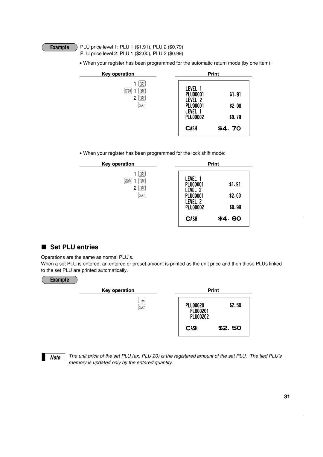 Sony ER-A410, ER-A420 instruction manual Set PLU entries 