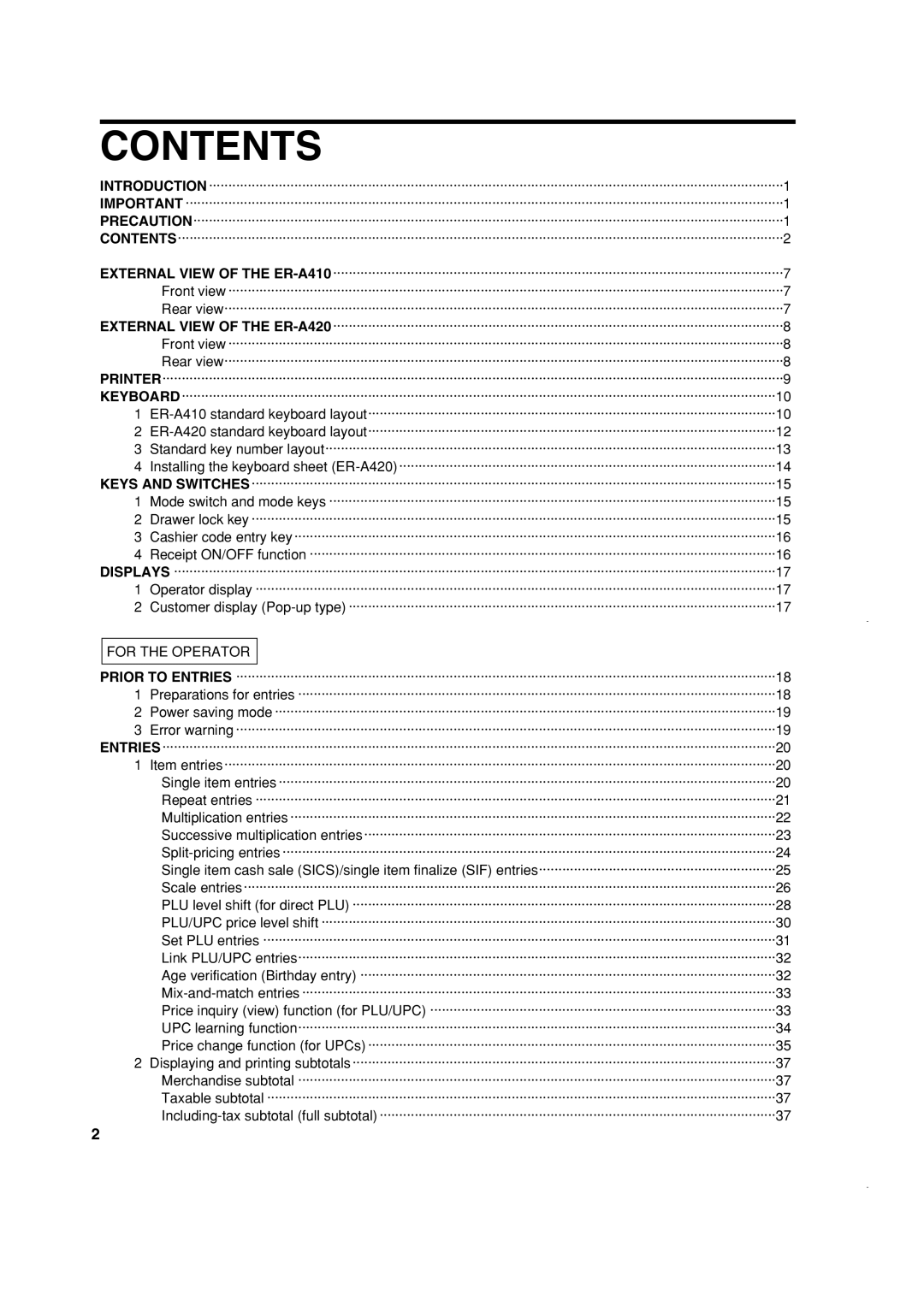 Sony ER-A420, ER-A410 instruction manual Contents 