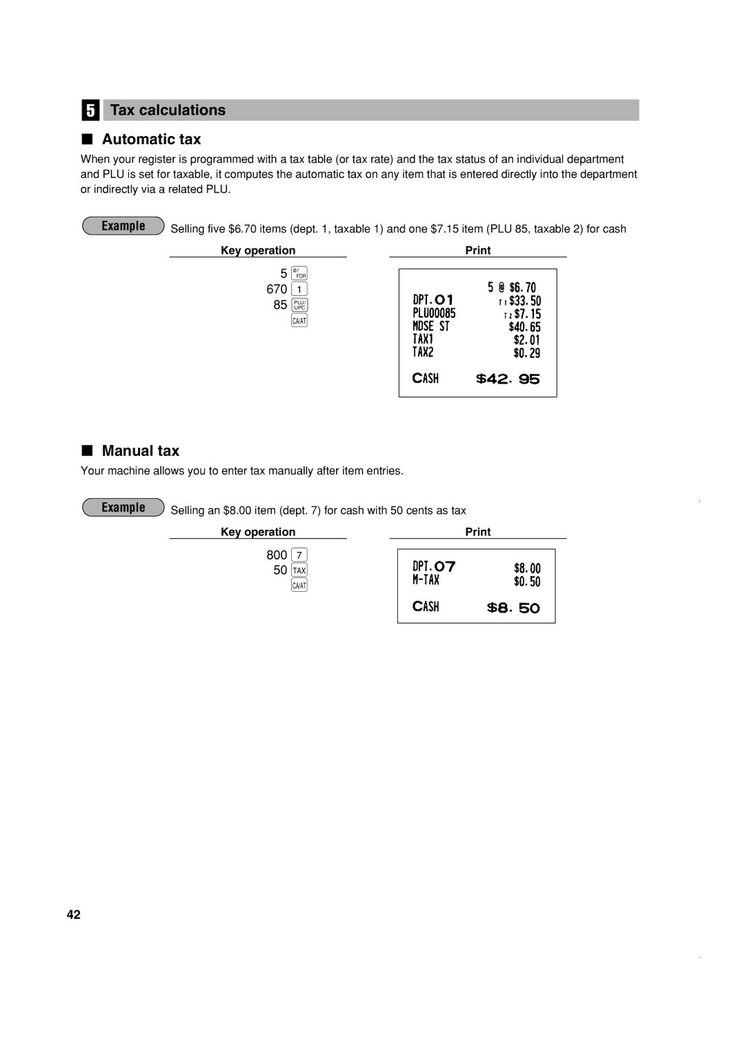 Sony ER-A420, ER-A410 instruction manual 670, 800 50 †, Tax calculations Automatic tax, Manual tax 