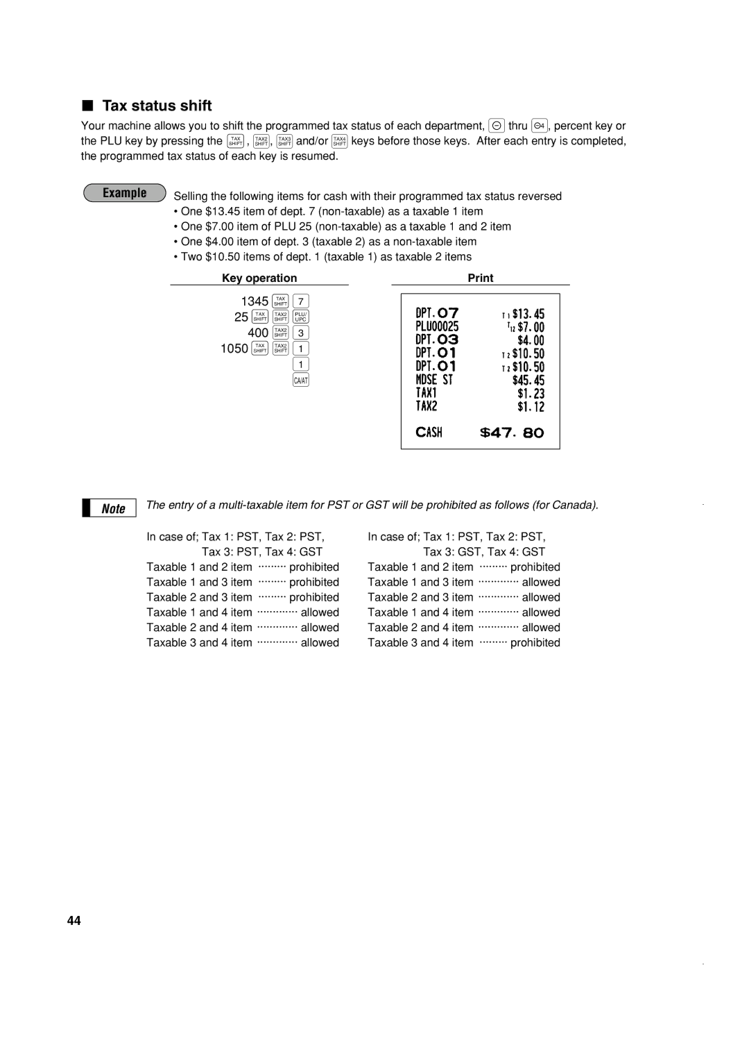 Sony ER-A420, ER-A410 instruction manual 400, Tax status shift, 1345 \TAX, 1050 \TAX 