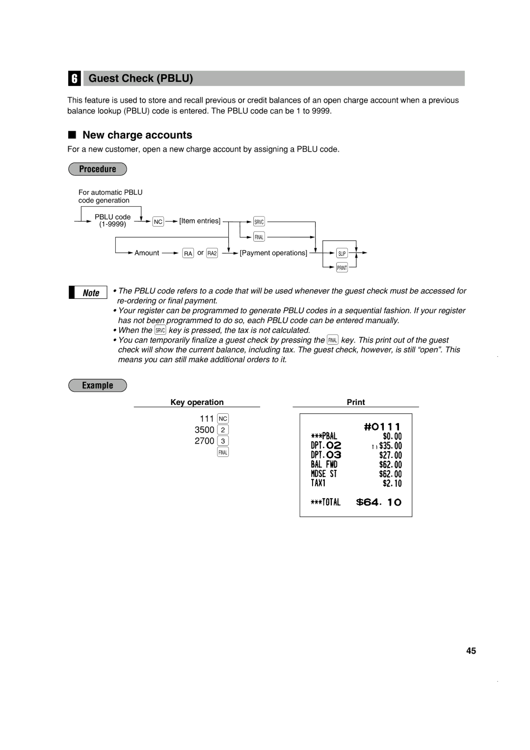 Sony ER-A410, ER-A420 instruction manual Or a, 111 n, Guest Check Pblu, New charge accounts, 3500 2700 