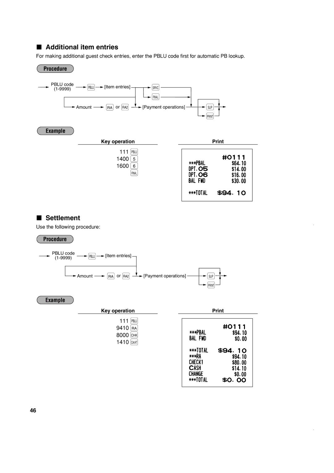 Sony ER-A420, ER-A410 instruction manual 111 u, Additional item entries, Settlement, 1400 1600, 9410 r 8000 k 1410 c 