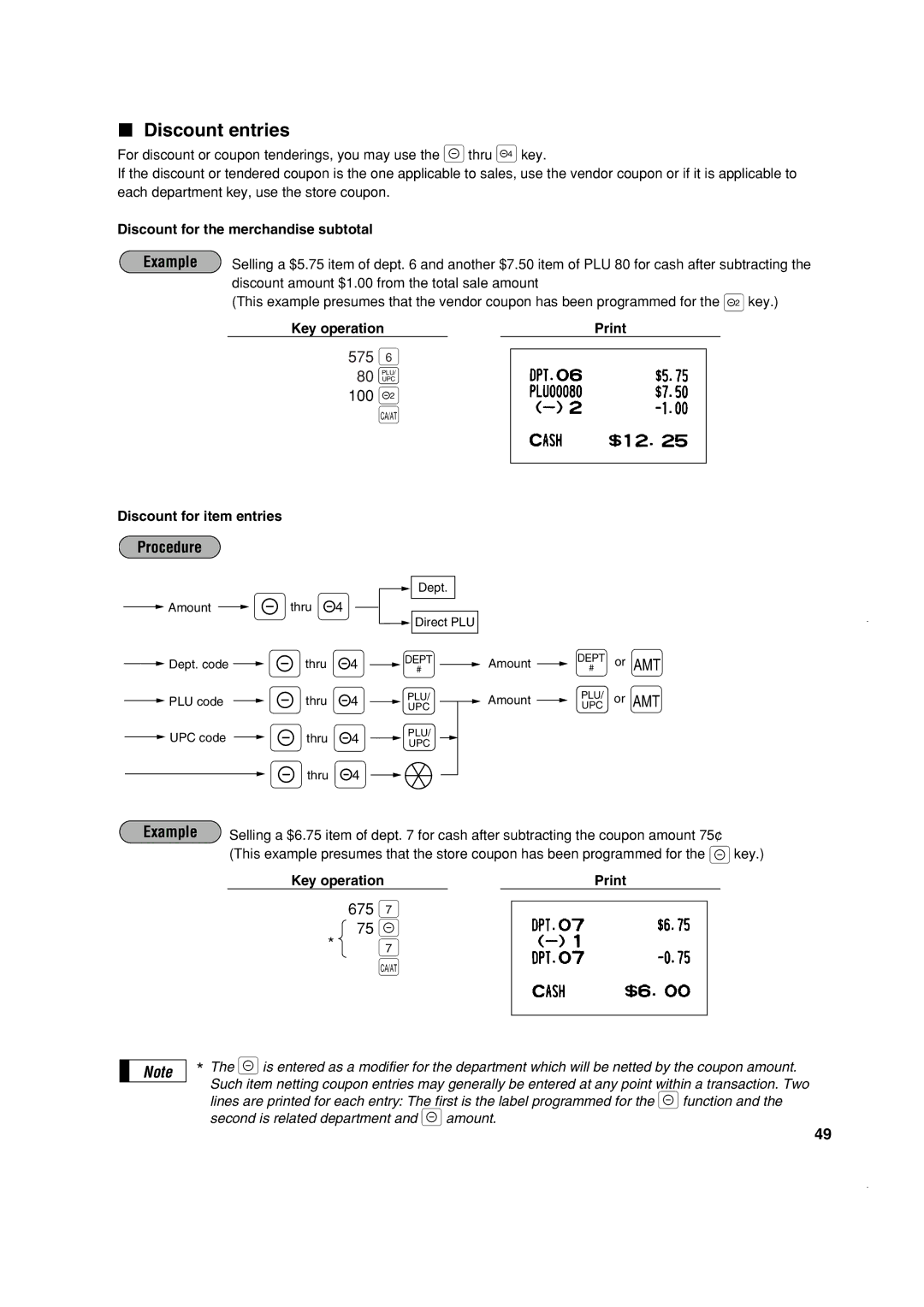 Sony ER-A410, ER-A420 instruction manual 575, 100, 675, Discount entries 