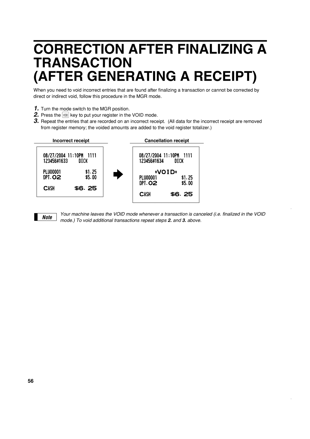 Sony ER-A420, ER-A410 instruction manual Incorrect receipt Cancellation receipt 