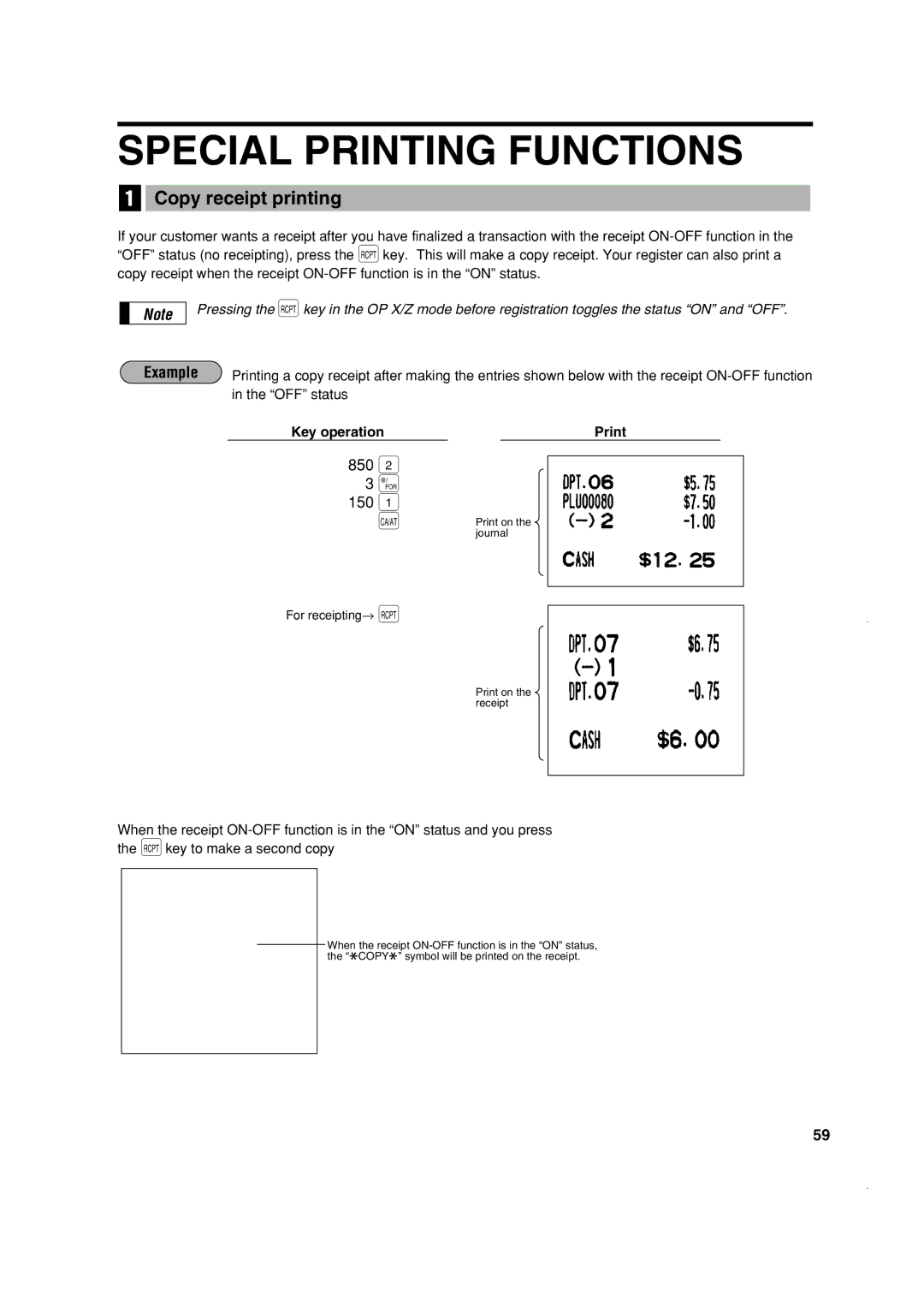 Sony ER-A410, ER-A420 instruction manual Special Printing Functions, 850 150 1 a, Copy receipt printing 