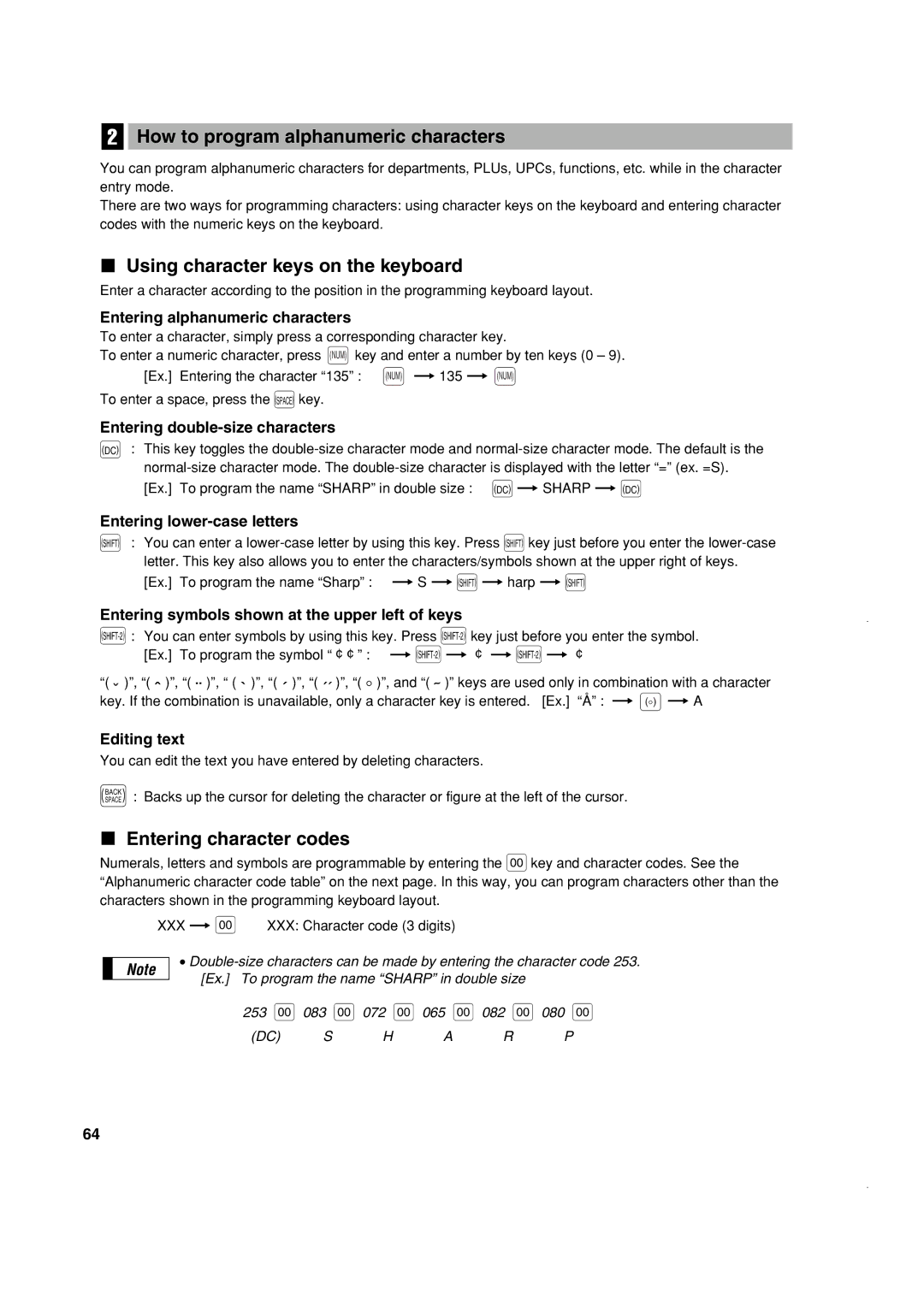 Sony ER-A420 How to program alphanumeric characters, Using character keys on the keyboard, Entering character codes 